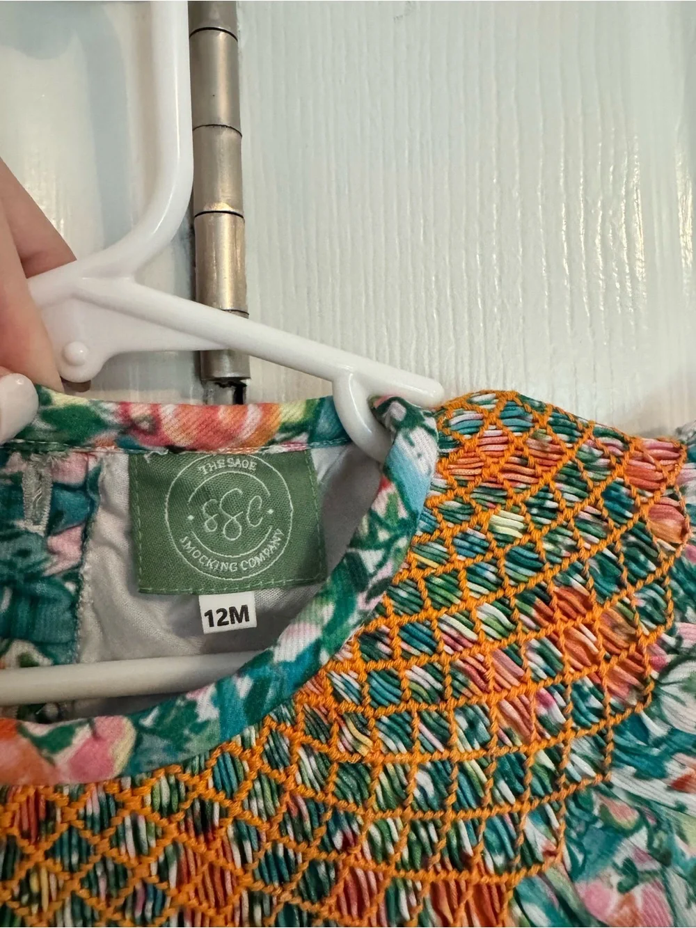 Fall Floral Green & Orange Pumpkin Smocked Baby One-Piece